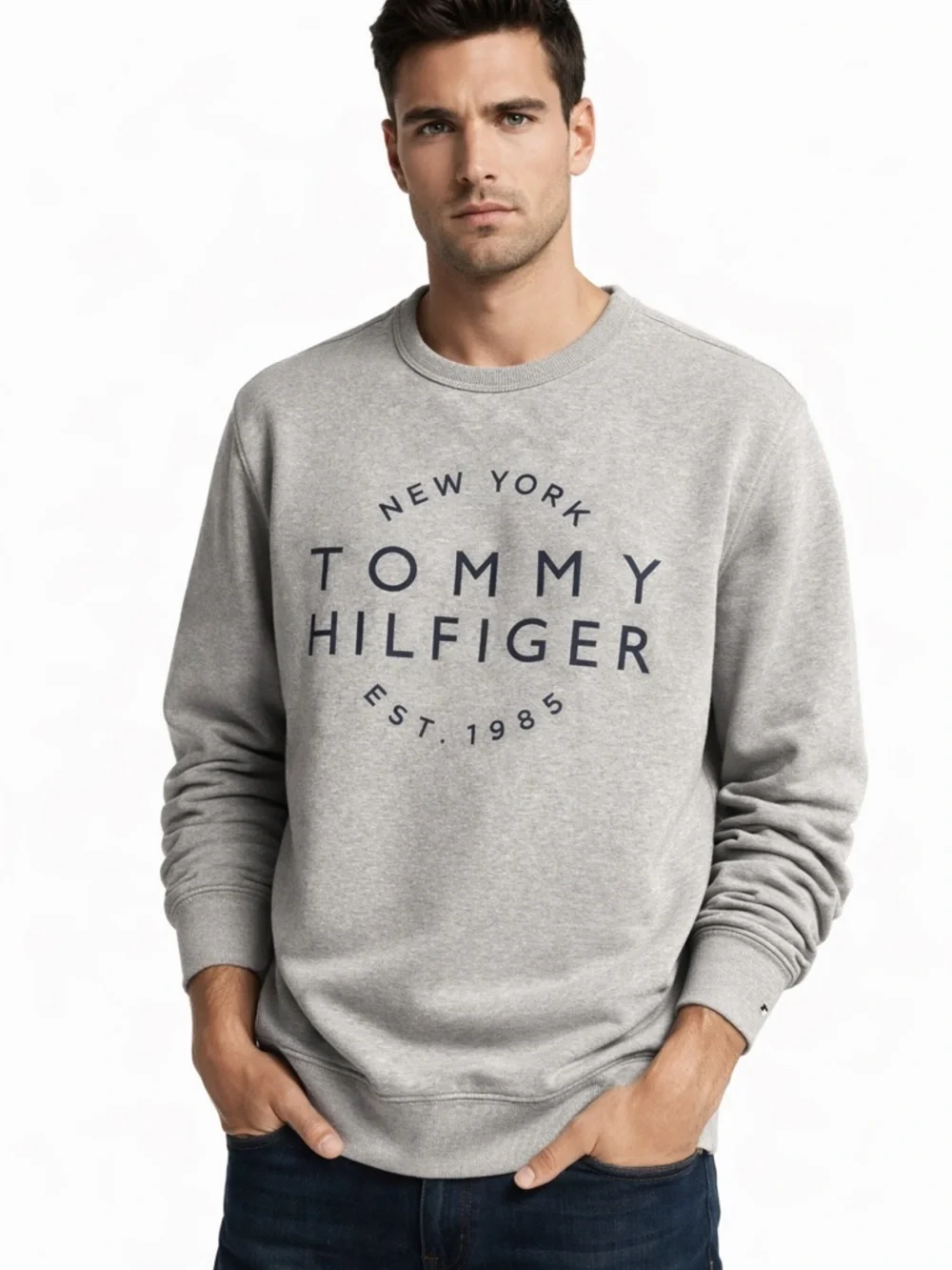 Tommy Hilfiger Men’s Crewneck Sweatshirt, Heather Gray w/ NY TH graphic, XXL
